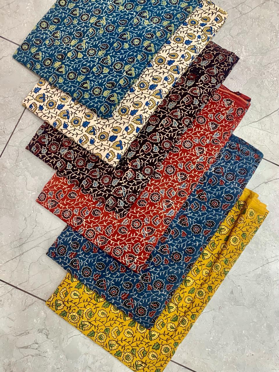 Ajrakh pure cotton handblock printed fabric in black base with multicolour traditional prints